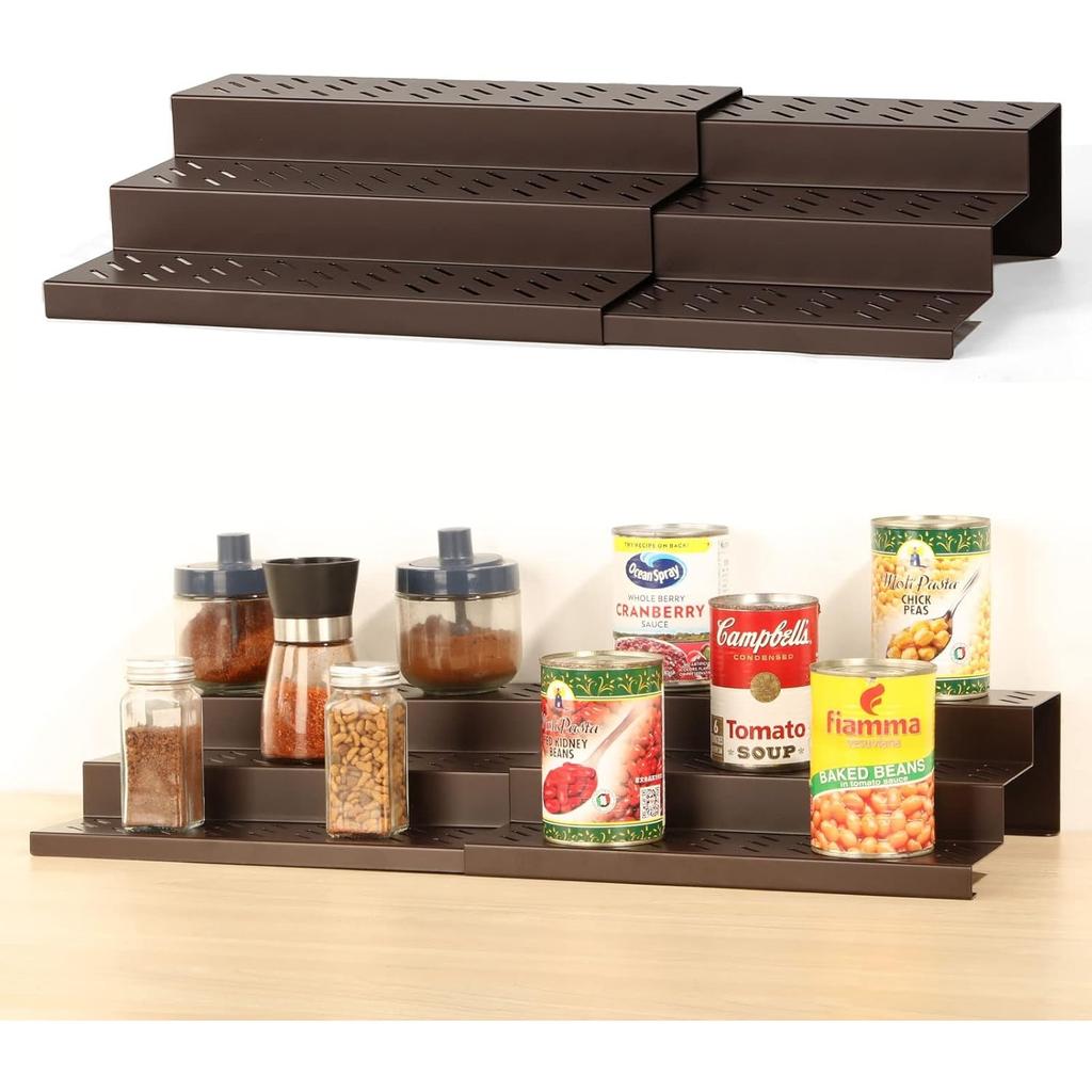4-Pack Expandable Spice Rack Organizer - Adjustable Cabinet Shelves for Kitchen/Pantry, Space Saving Storage Set