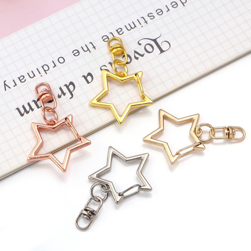 10pcs/lot Star Pentagram Hollow Key Chains Gold Alloy Lobster Clasps Keychain DIY Accessories Key Rings Jewelry Making Findings