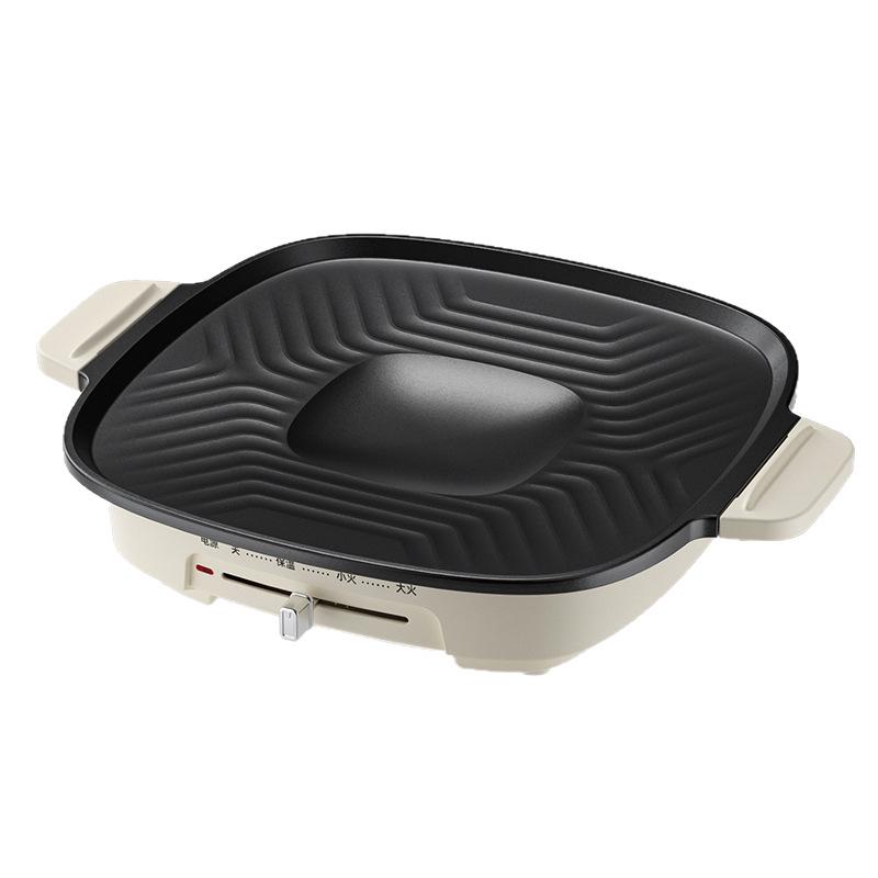 Smokeless Electric Grill Pan with Non-stick Coating, Large Capacity, Milky White