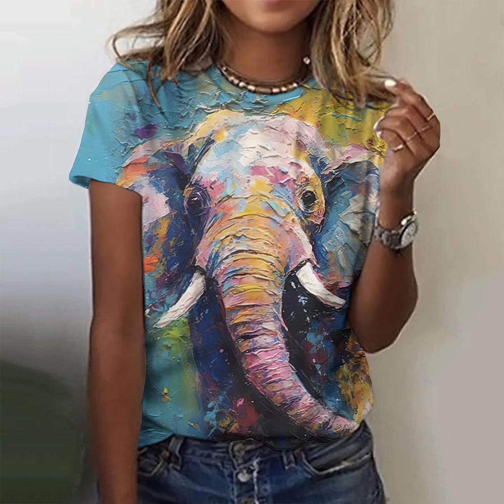 

Elephant Short Sleeved 3D T-shirt Animal Women s Clothing Top T-shirt 6XL