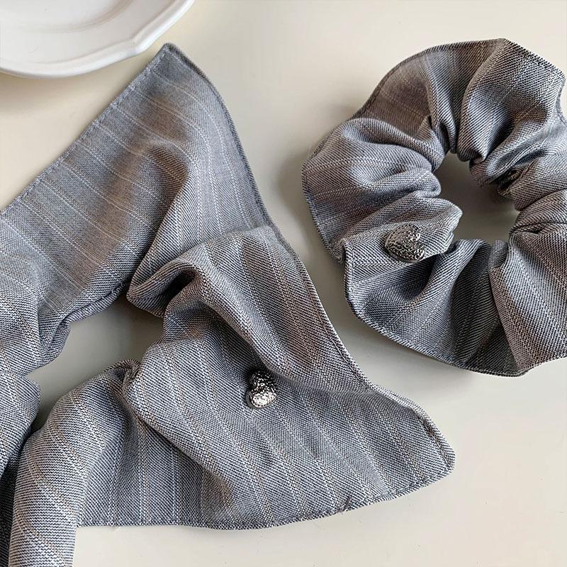 Korean Stripe Heart Scarf Scrunchie: High-End Oversized Hair Tie for Women