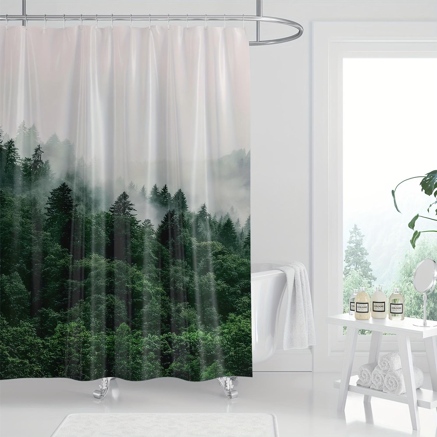 

1pc Modern Fresh Green Forest Digital Print Shower Curtain, Stylish Bathroom Decor, Waterproof Fabric, Nature Theme Bath Accesso 90x180cm35x71in