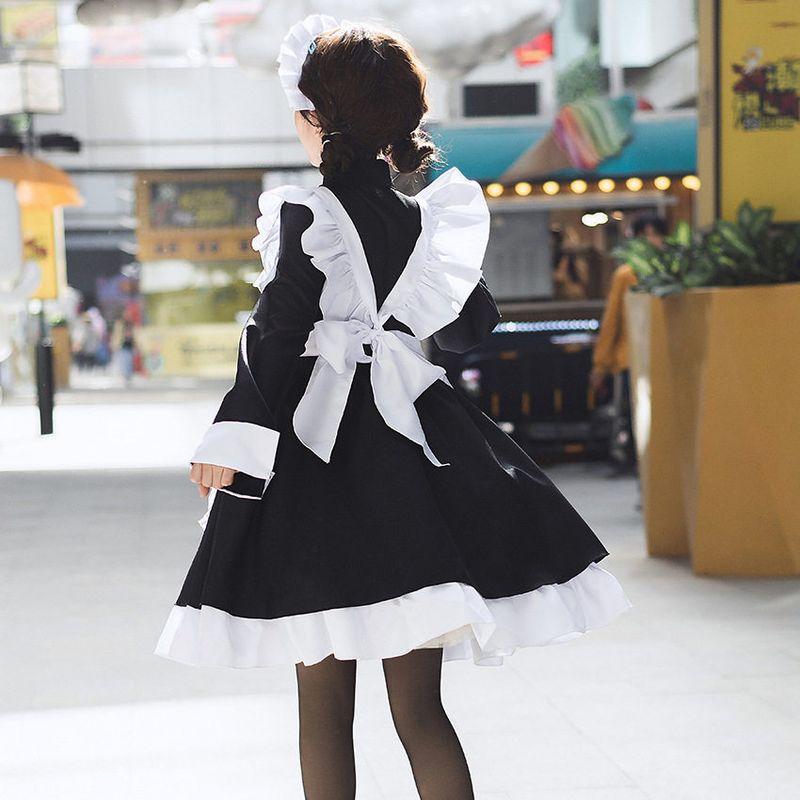 Black and White Maid Outfit, Japanese Gothic Style, Medium-Sized Women's Clothing, Lolita Maid Outfit, Stage Costume
