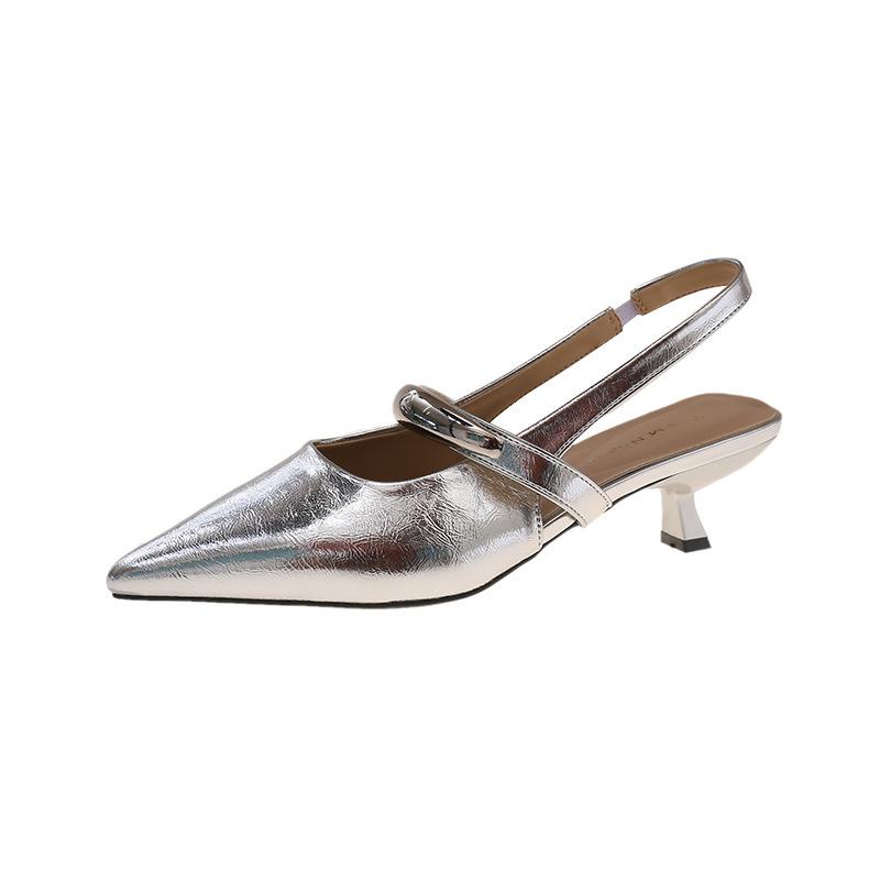 Korean version of the back strap sandals 2025 spring new women's pointed black high-heeled bag head shallow mouth stiletto sandals