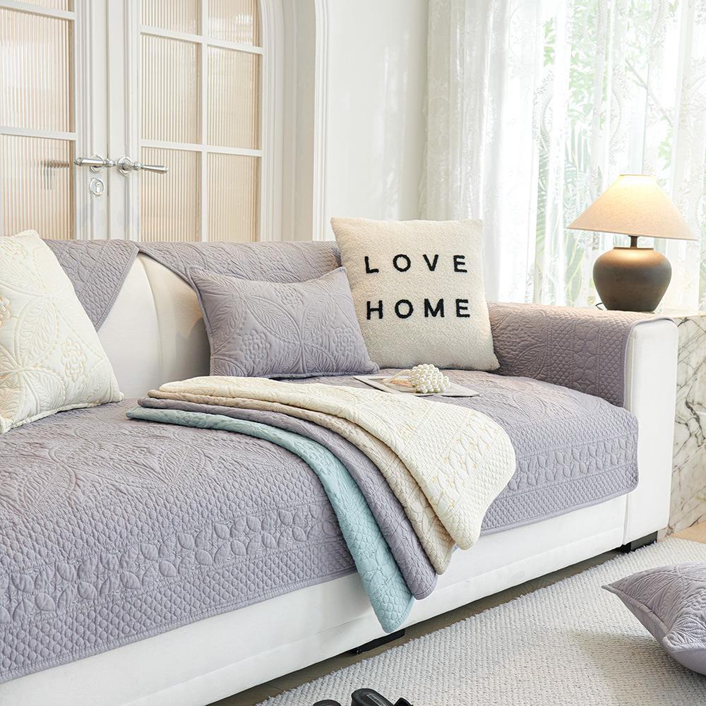 Pure Cotton Embroidered Sofa Cushions - All-Season, Simple Design, Non-Slip Fabric