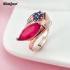 SIMJOO Zircon Ring Fashion Horse Eye Pigeon Gemstone Ring for Women