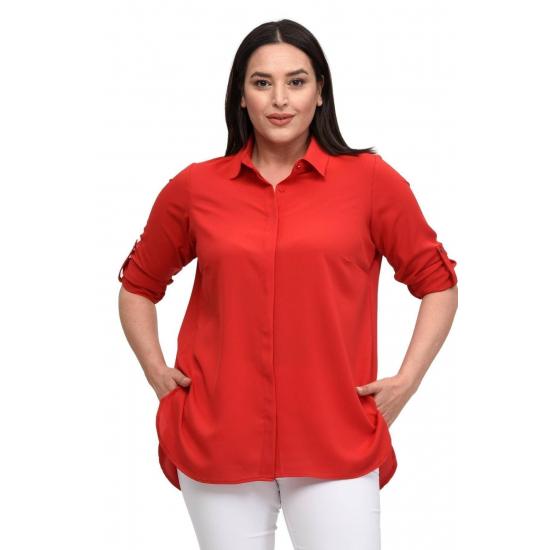 

Женская красная рубашка большого размера со складными рукавами