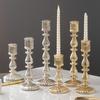 Candle Stick Holders Tapers Candle Holders Ribbed Glass Candlestick Holders with Wide Round Base for Dining Table Shelf Display, Home Accent, and