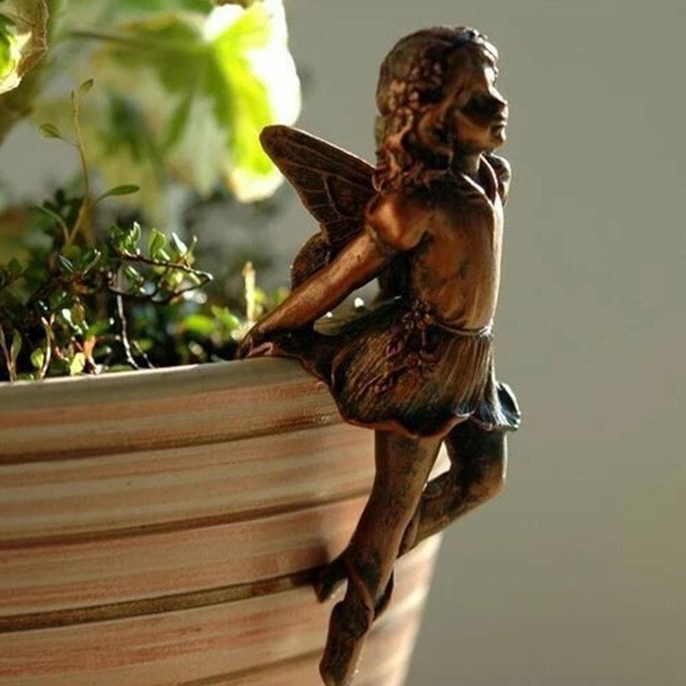 Girl Hanging Cup Resin Home Decoration Fairy Combination Flower Basket Border Garden Design Fairy Pot Hug