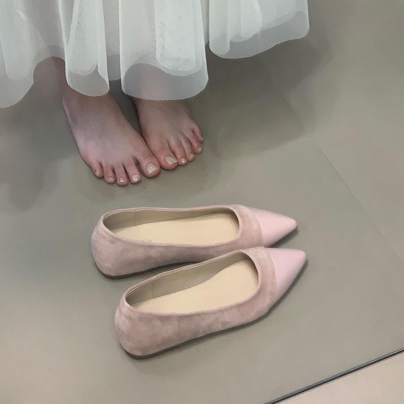 Spring and Summer 2025 New Flat Shoes French Versatile Pointed Inner Height Increase with Skirt Shallow Mouth Splicing Commuter Shoes