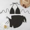 Women's 3 Piece Ruffle Halter Bikini Set Textured Triangle Top Lace Crochet Cover Up Skirt Sexy Summer Beach Hot Spring Bathing Suit Swimwear