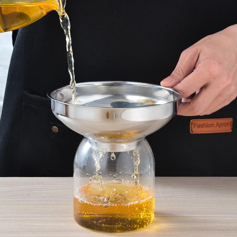 Stainless Steel Wide Mouth Oil Funnel Set With Filter For Kitchen Cooking And Salad Dressing