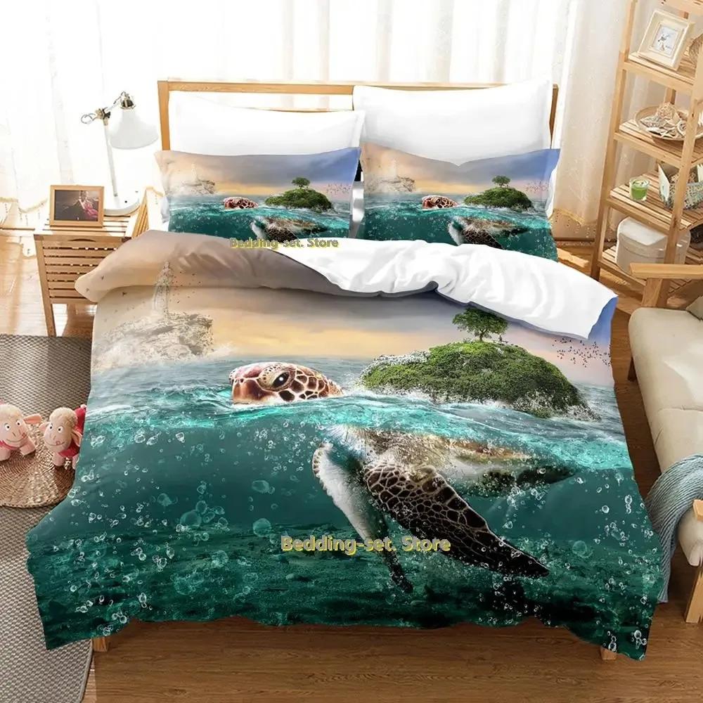 2023 World Turtles Turtle Island Bedding Set Cartoon Anime Three-piece Set Adult Kid Bedroom Duvetcover Sets 3D Kawaii Animal