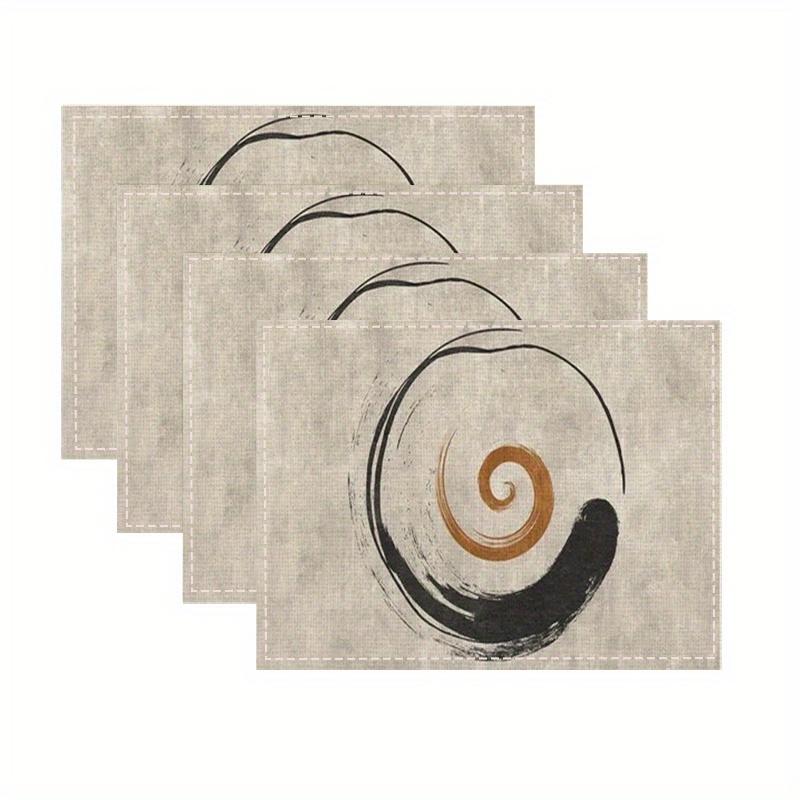 

4pcs Bohemian Placemats – Abstract Ink Spiral Design, Beige Linen-Style, Minimalist Decor for Dining, Picnics & Home Use 30x45cm-4PC