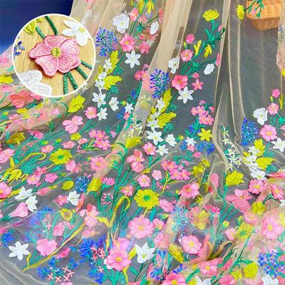 1/3 jarda Haftowana Tkanina Koronkowa Siatkowa z Wzorem Kwiatowym 3D Kwiaty DIY Szycie Kostiumy Rękodzieło Suknia Ślubna Materiał do Szycia DIY