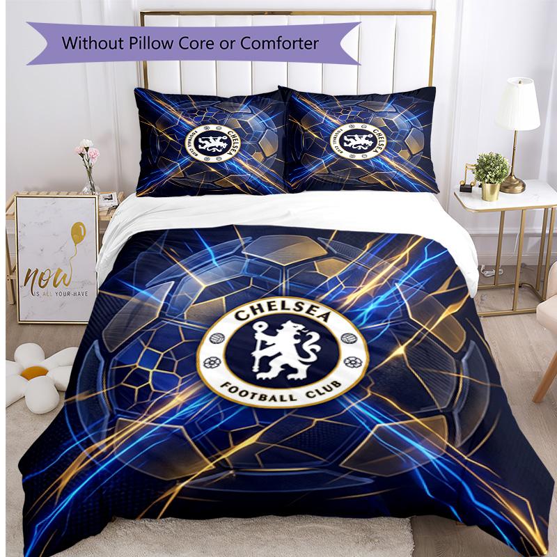 Set Lenzuola 3 Pezzi Stampato Chelsea FC Morbido Delicato sulla Pelle Lavabile Copripiumino e Federe Set Tutte le Stagioni Camera da Letto