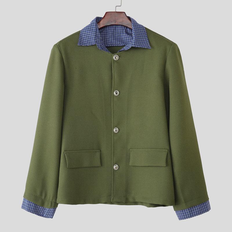 

INCERUN Осень Мужские Стеганые Куртки Пальто с Длинным Рукавом на Пуговицах Повседневные Свободные Текстурные L армия зеленый