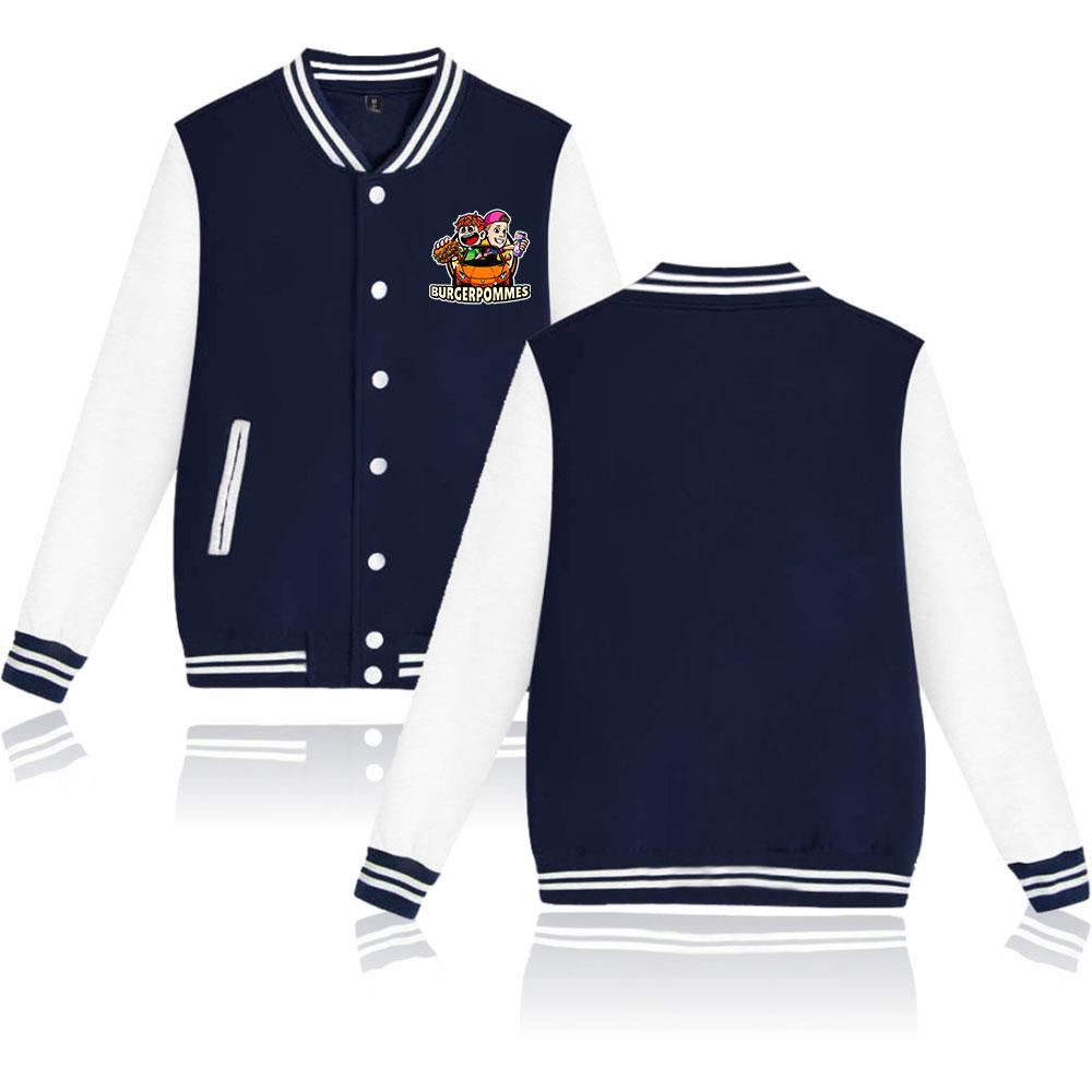 Burgerpommes ICrimax Estampa Homens Mulheres Hip Hop Jaqueta Casaco Moletons Blusa de Moletom Uniforme de Baseball Streetwear Meninos Meninas Cardigã Tops Roupas
