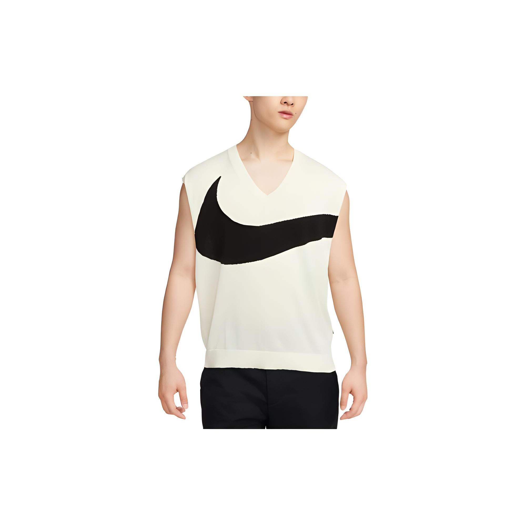 Nike Swoosh Sweater Vest Asia Sizing White Black Men s FD2874-113 L