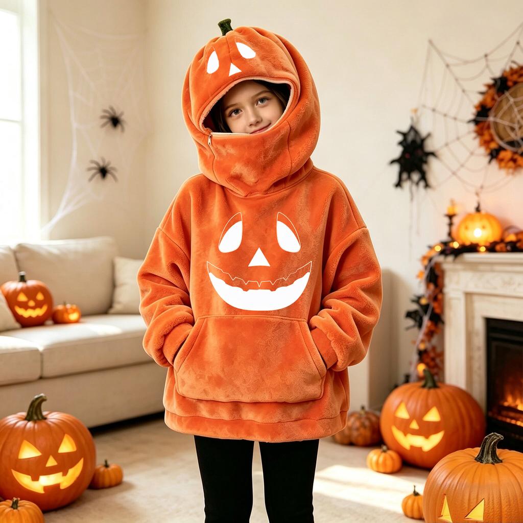 Dětská Unisex mikina s kapucí na Halloween s vintage designem dýně