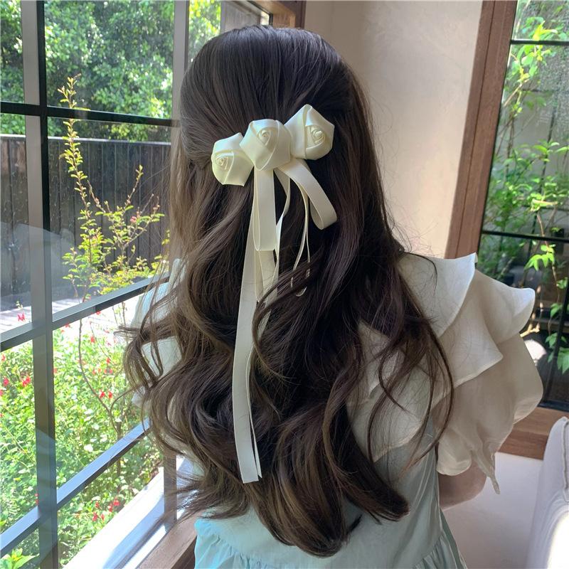 Spring Style Retro White Camellia Bow Hair Clip For Woman Hair Accessories