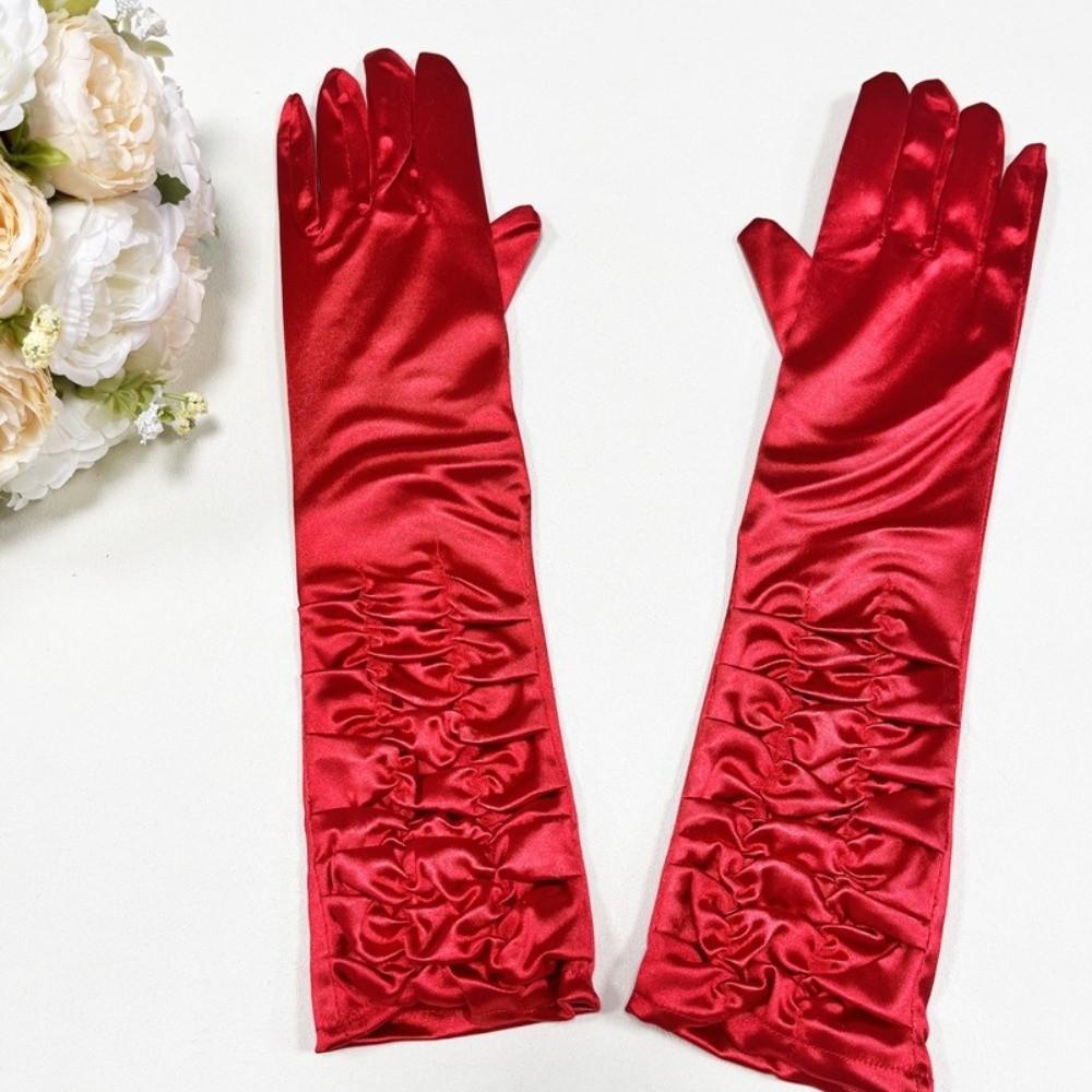 Ruched Design Evening Dress Gloves Full Finger Opera Gloves Bridal Wedding Gloves Birthday Party