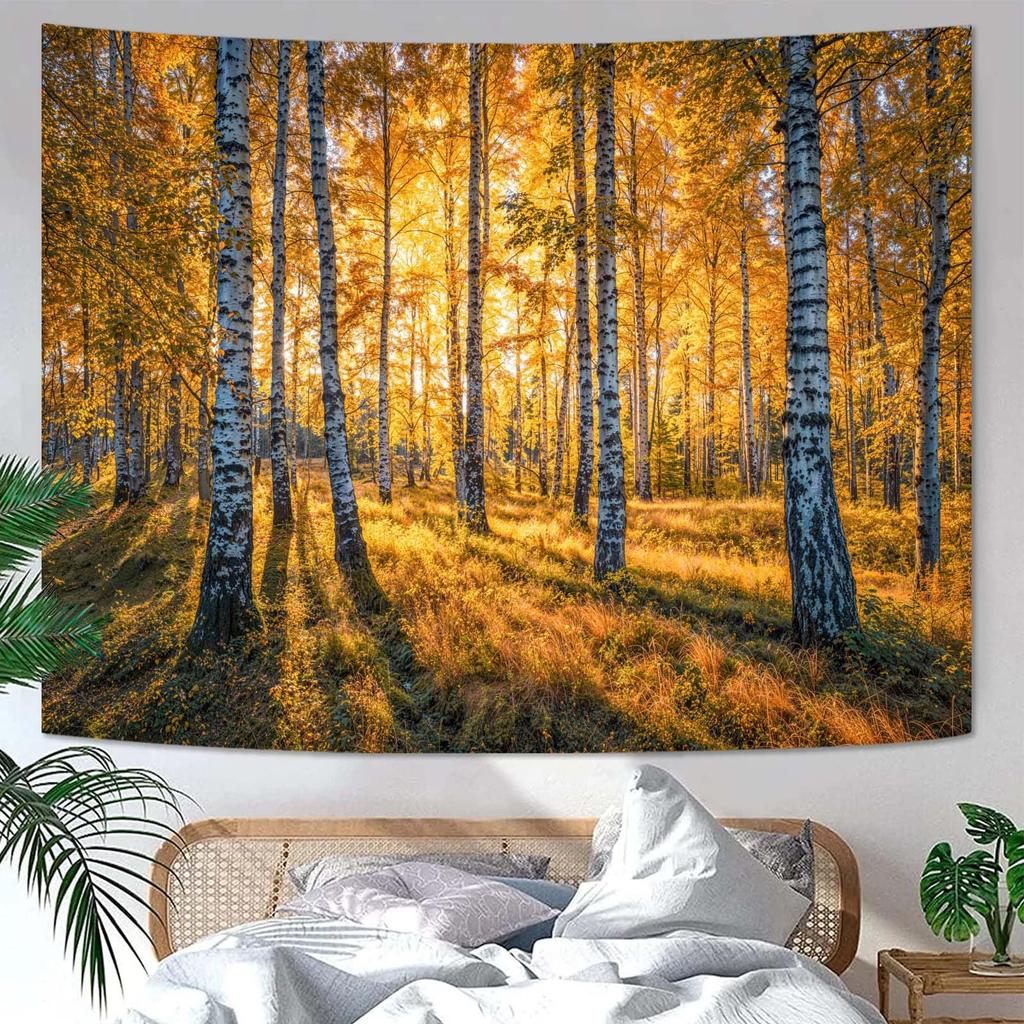Nature Mountain Forest Tapestry Sage Green Tree Stream Wall Tapestry for Bedroom Aesthetic Lush Woodland Landscape Small