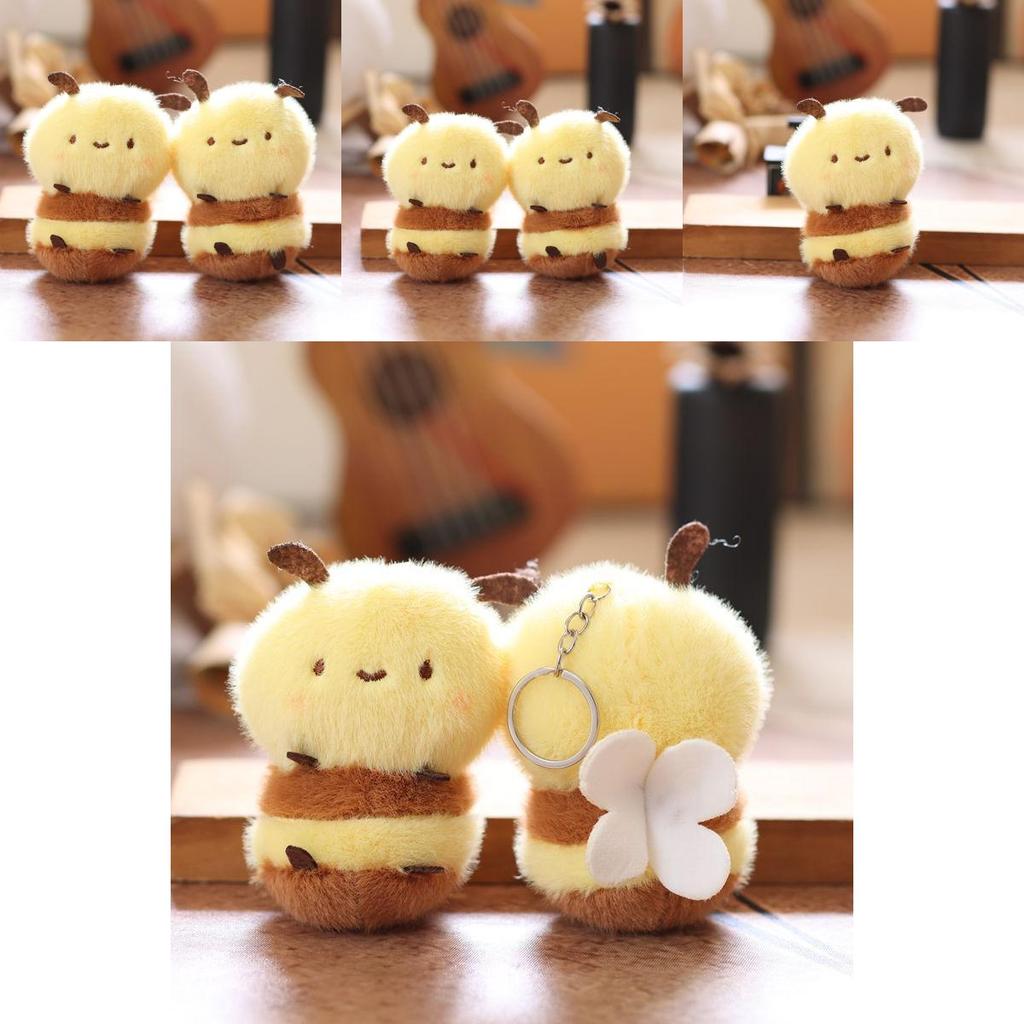 Cute Bee Plush Keychain Backpack Charm Soft Stuffed Animal Toy With Pp Cotton Fill Mini Gift For Kids