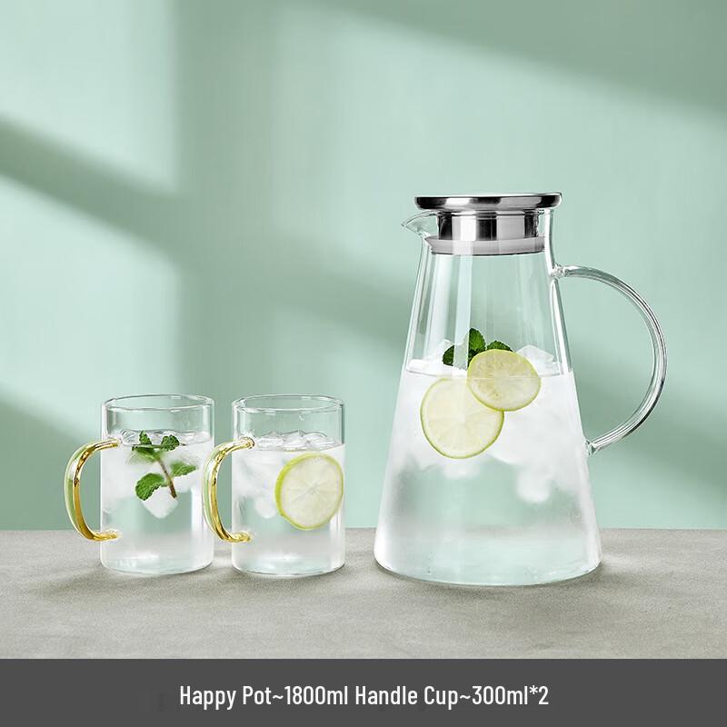 UD High-Capacity Glass Water Pitcher Set 1800ML Pitcher + 2 Cups