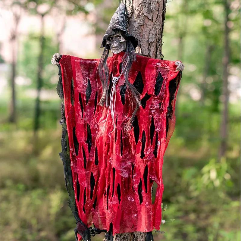 Halloween Decorations Haunted House Horror Props Electric Sounding Luminous Voice-controlled Skeleton Small Hanging Ghosts