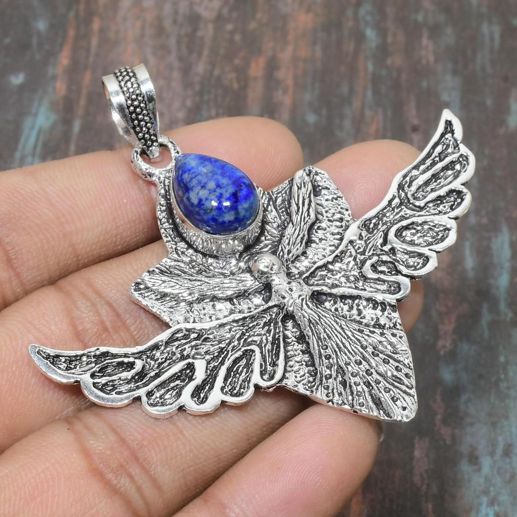 Lapis Lazuli Gemstone Handmade Jewelry Solid 925 Sterling Silver Pendant For Women