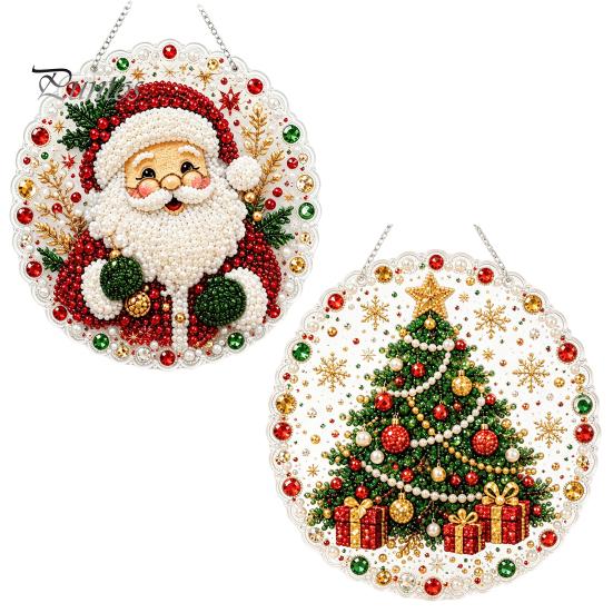 Unique Resin Gem Art Christmas Rhinestone Painting Kit, DIY Wreath Craft for Adults, Double Sparkling Wall Decor Sided Window Ornament, Acrylic