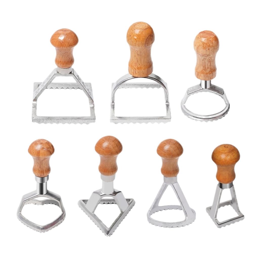 Set of 7 Pastry Cutters with Wooden Handles Stainless Steel Dough Press Mold for Cookie Cake Biscuit Baking Tools