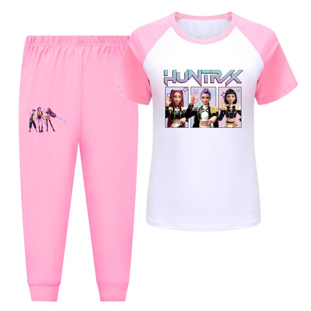 

5233 Kids Girls Rumi Zoey Mira Hunters Print T-shirt Pants Trouser Clothes Set 170cm рожевий