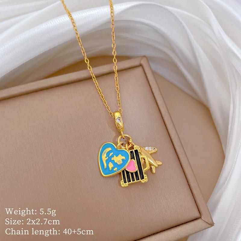 Copper Micro-Inlaid Love Fashion Light Luxury Temperament Gorgeous Full Diamond Necklace Female Versatile Collarbone Chain Titanium Steel