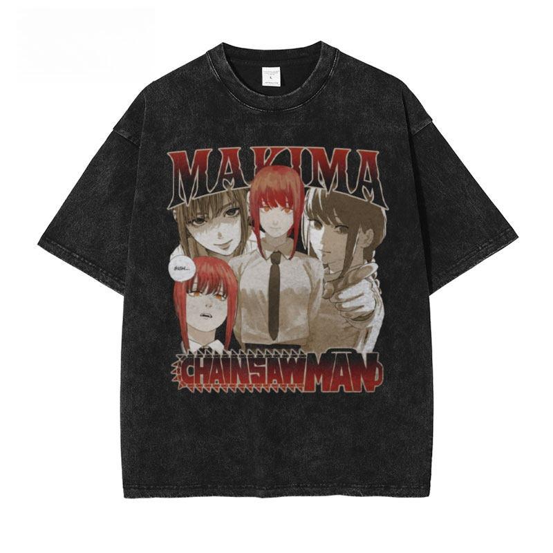 Kettensägenmann Denji Kettensägenform Bedrucktes T-Shirt für Herren und Damen Gewaschenes T-Shirt Hohe Qualität Vintage T-Shirt Harajuku Oberteile