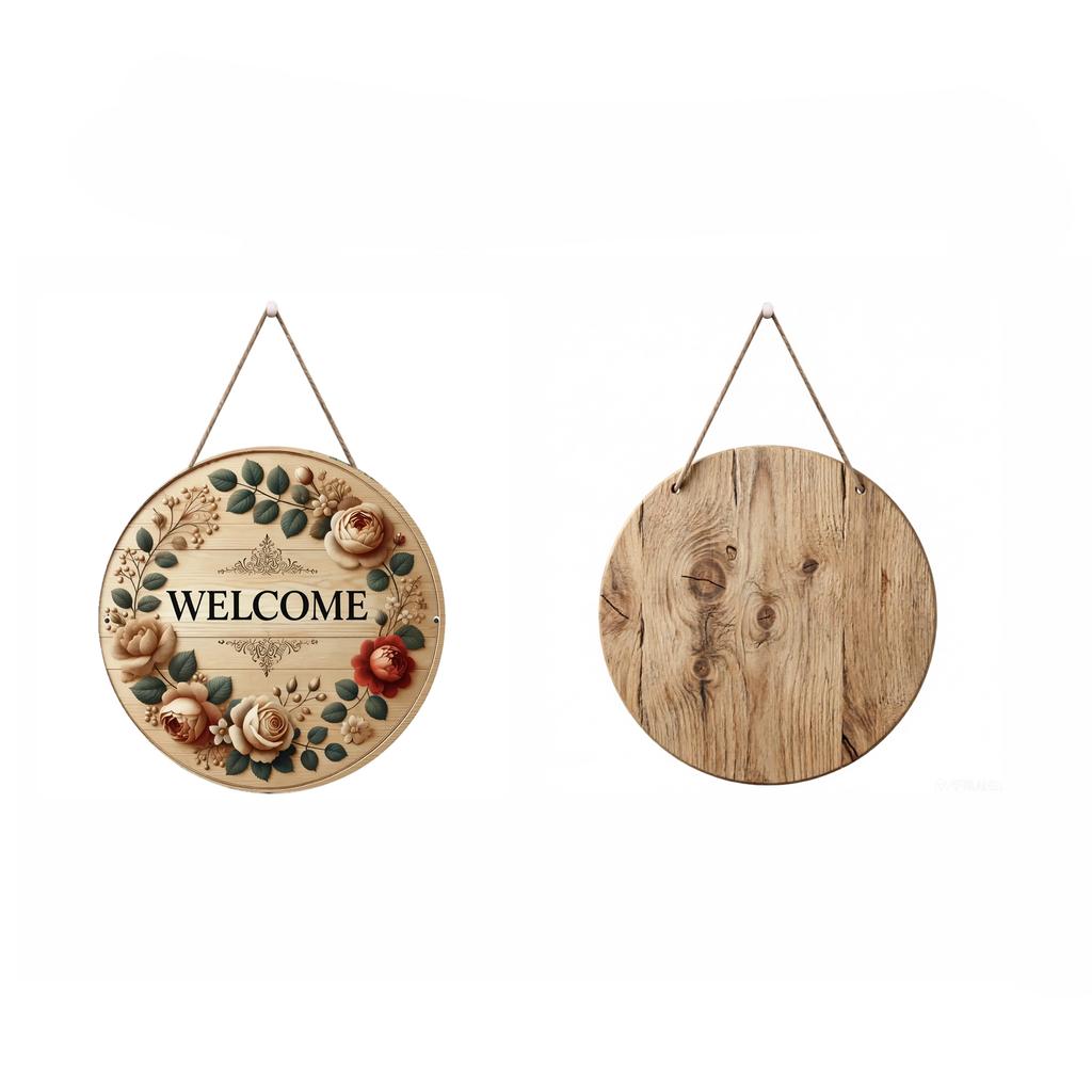 Christmas Wreath Welcome Sign, Round Door Hanger Decoration, Holiday Party Decor for Front Door or Wall, Rustic