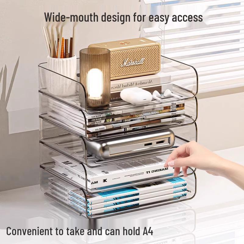 Transparent Multi-Layer A4 File Organizer: Stackable Desktop Document Rack
