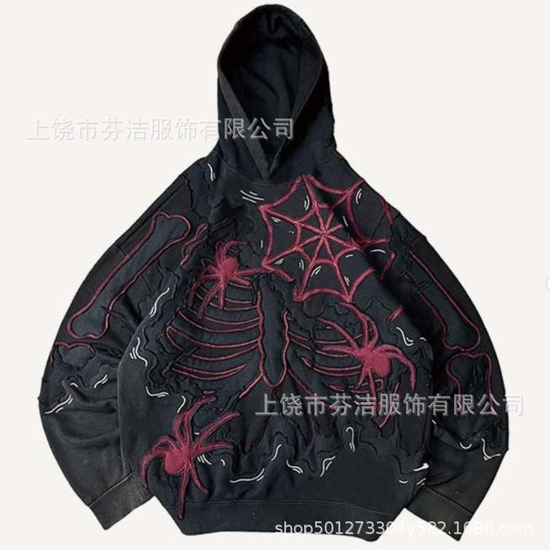 American Flame Skull Frame 3D Printed Hooded Sweatshirt, Vintage High Street Loose Trendy Brand Pullover Sweatshirt