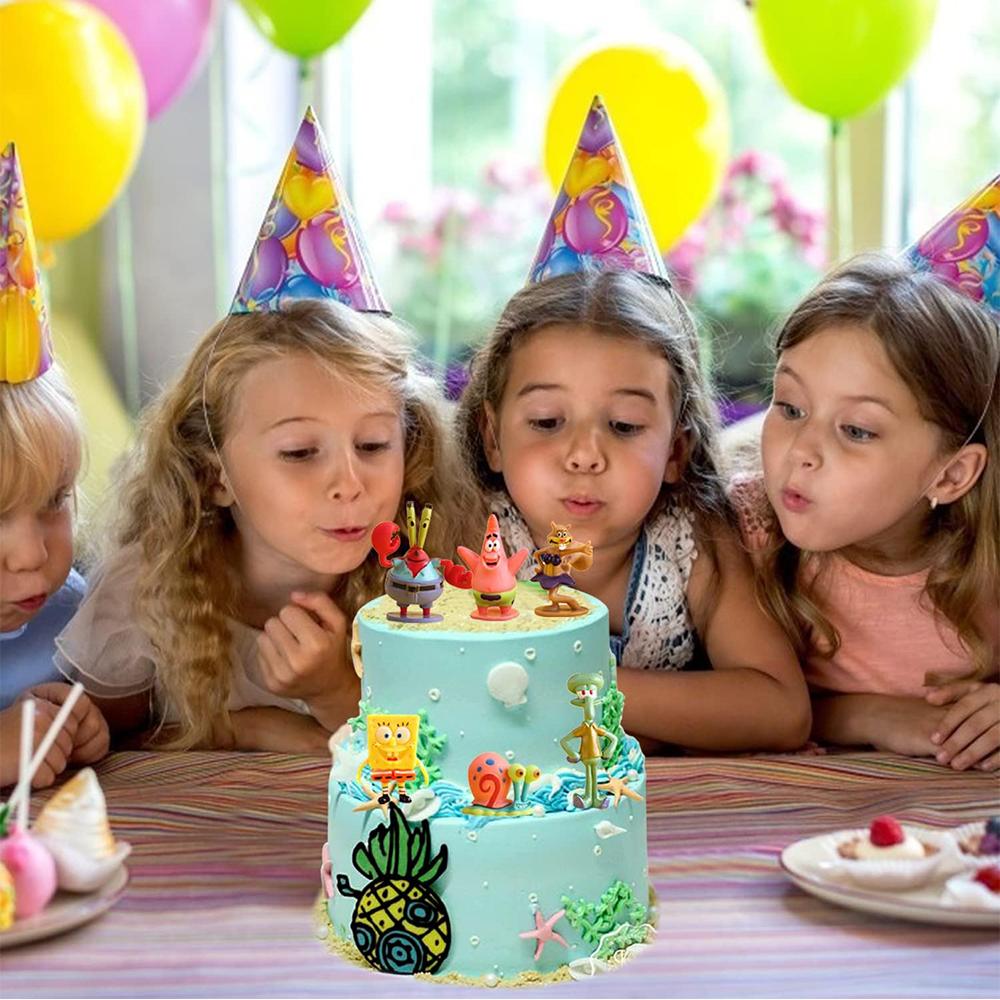 New 6× DIY Sponge-Bob Action Figure Party Decoration Supplies Cake Toppers for Kids