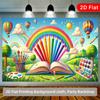 2D Flat Classroom Backdrop, Open Book with Rainbow Pencils & Hot Air Balloon Photo Background
