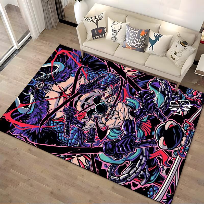 Pirate Battle Pattern Printed Flannel Non-slip Carpet, Suitable for Rooms, Living Rooms, Home Decor