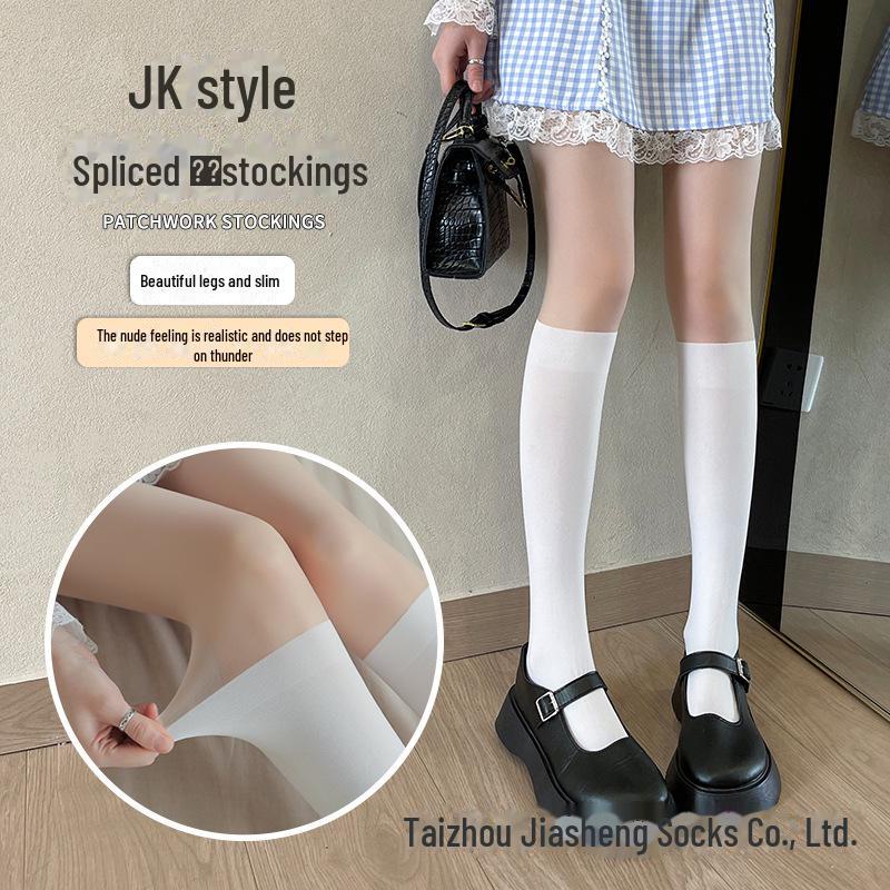 Black & White Women's Pantyhose: Spring/Autumn Thin, Stitching Design, Thigh-High, Over-the-Knee Socks
