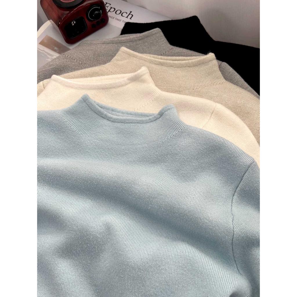 Spring, Autumn and Winter New Milk Waxy Versatile Semi-turtleneck Plush Thickened Sweater Bottom Shirt Femininity Inner Top