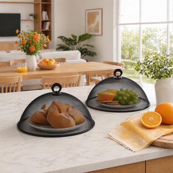 Round Metal Food Cover, Fine Mesh Food Protector, Heavy Duty Cake Dome with Handle, Dustproof Net Tent for for Outdoor BBQ Picnic