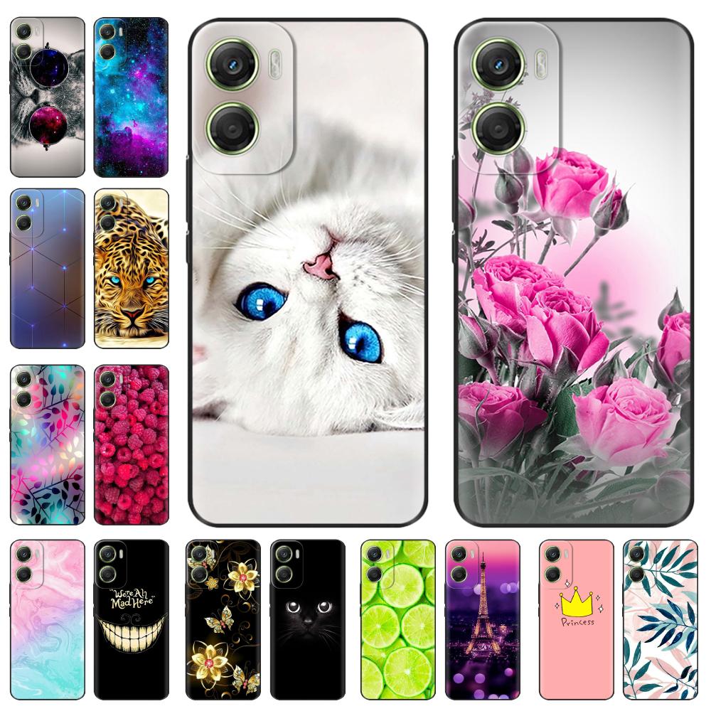 For Motorola Moto G06 4G Case Hot Flowers Painted Soft Black Silicone Phone Cases Bumper For Motorola Moto G06 4G Protect Cover