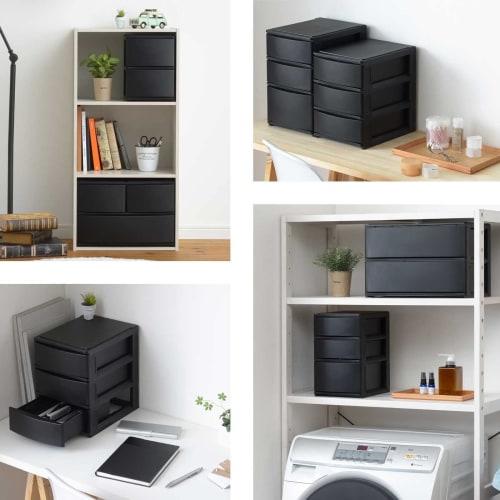 Sanka POSDECO Drawer Storage Box, Wide, 2-Deep (3-Drawer), Black, Fits Color Boxes Perfectly, Rubber Stoppers Prevent Slipping, Stackable Chest with L