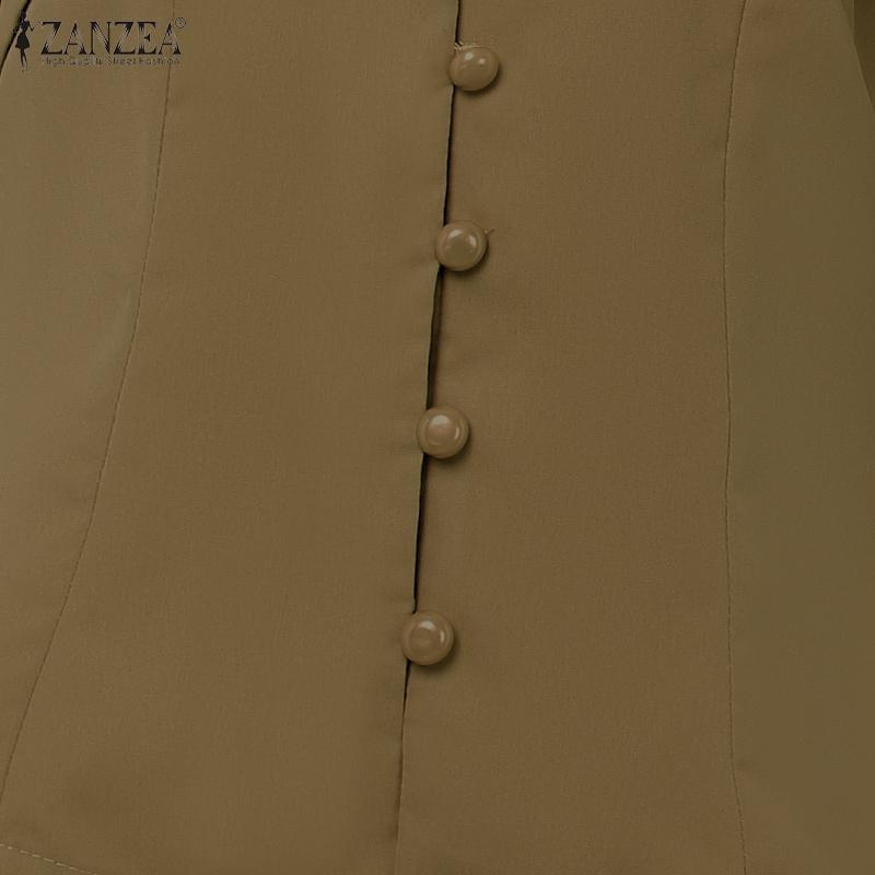 ZANZEA Damen Sommer Casual Kurzarm Slim Bluse mit quadratischem Ausschnitt