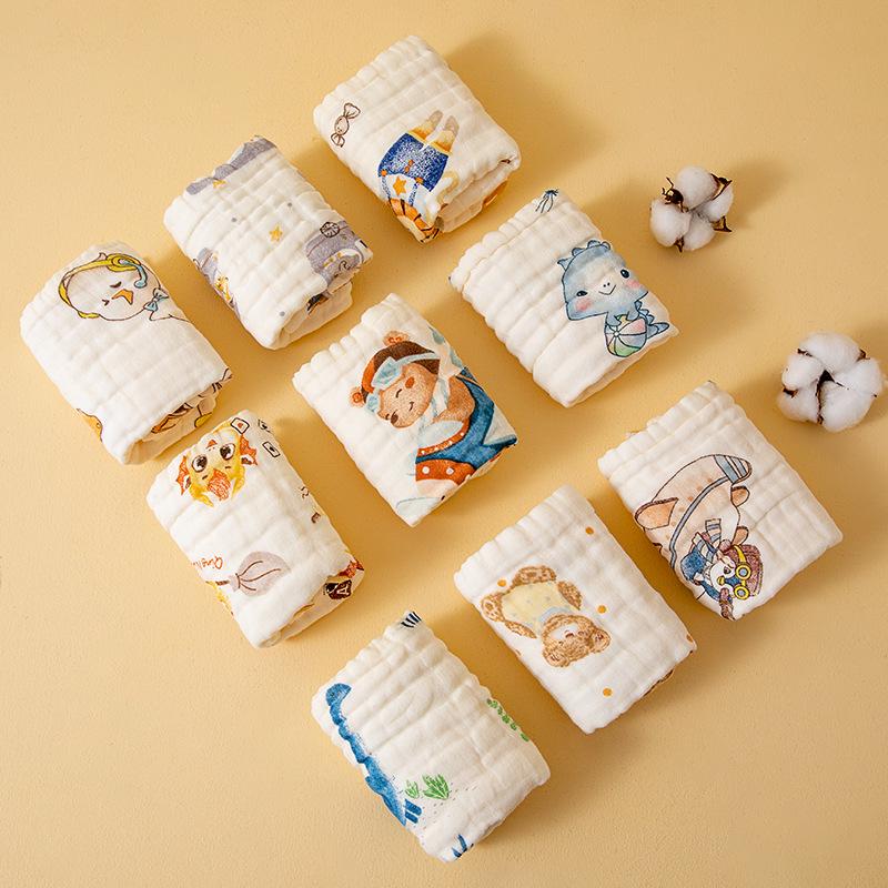 Cartoon Print Baby Bibs & Gauze Towels Set – Pure Cotton for Newborns