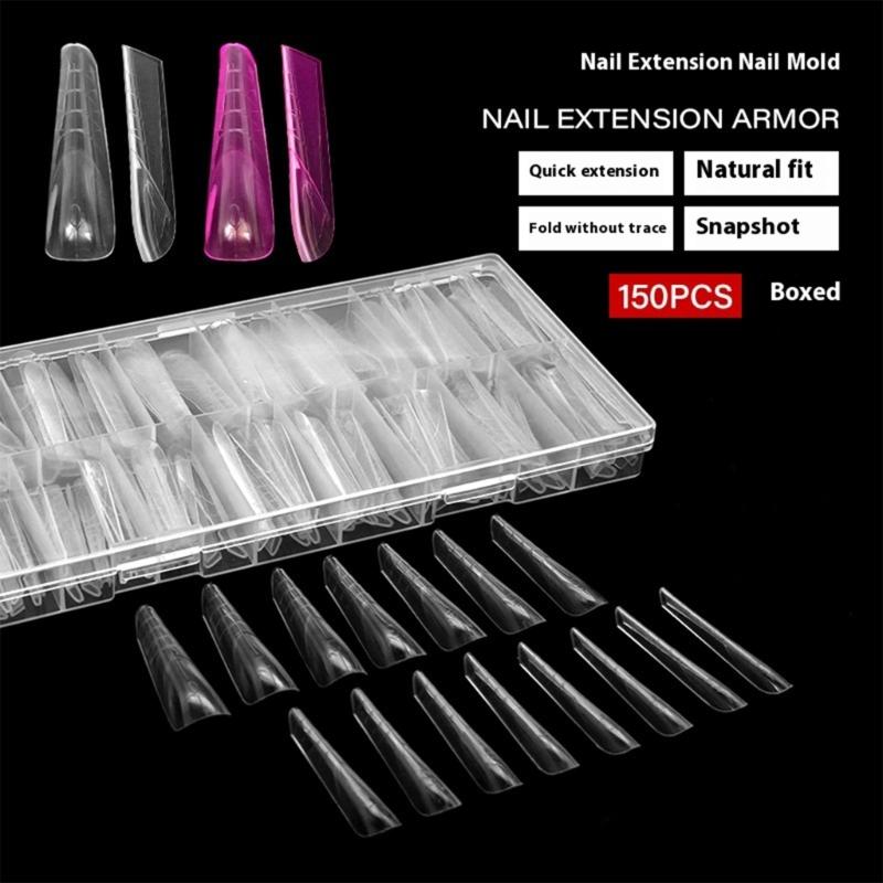 150 Clear Full Cover Duals Nail System Form UVS Gel Acrylic Nail Art Mold Artificial Nail Tips with Scale for Extension